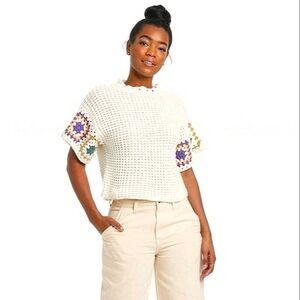 Universal Thread Granny Square Sleeve Boxy Crochet Sweater